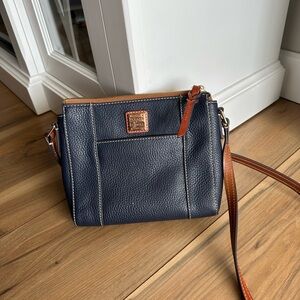 Dooney & Bourke Blue and Brown Crossbody Bag with Leather Accents